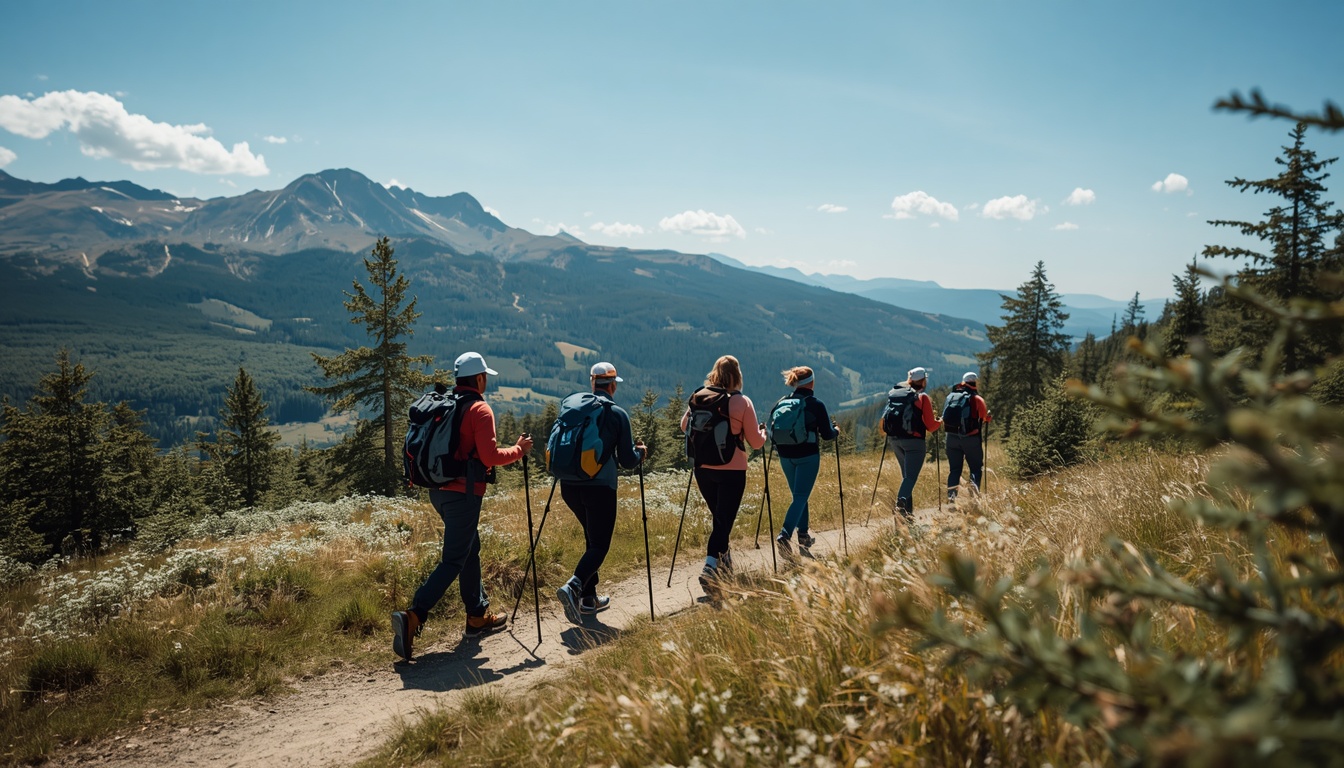Nordic walkers enjoying a group hike organized by Antiageforce